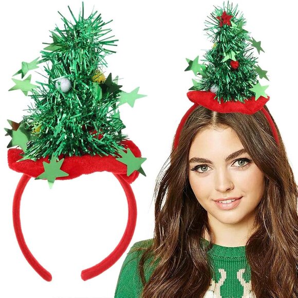 Christmas Headbands Women Xmas Deer Hair Hoop Glitter Reindeer Antlers Headband - Picture 7 of 7